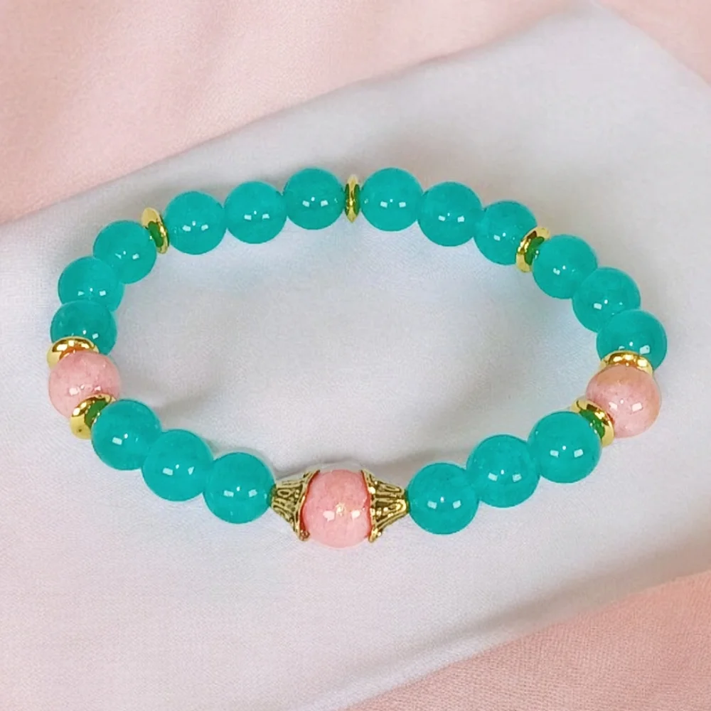 Teal Chrysoprase Peach Jade Stretch Bracelet Western Aztec Southwestern Beachy